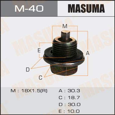 Masuma M-40 Болт маслосливной с магнитом (с шайбой) Toyota 18х1.5mm 2l,3l,1c,2c,1#b,1g,7m,4s - 1