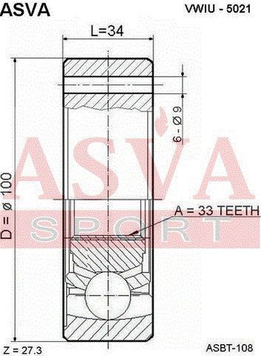 Asva VWIU-5021 Шрус внутренний | перед лев | - 2