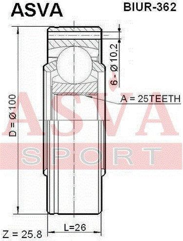 Asva BIUR-362 Шрус внутренний | зад прав/лев | - 2