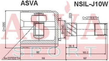 Asva NSIL-J10W Шрус внутренний | перед лев | - 2