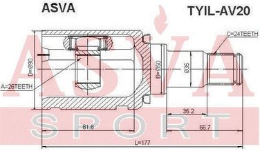 Asva TYIL-AV20 Шрус внутренний (OEM-исполнение) | перед лев | - 2