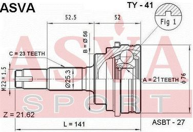 Asva TY-41 Шрус внешний | перед | - 2