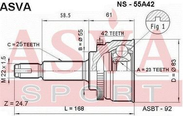 Asva NS-55A42 Шрус внешний | перед | - 2