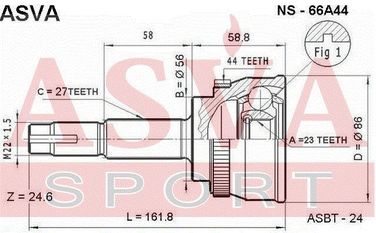 Asva NS-66A44 Шрус внешний | перед | - 2