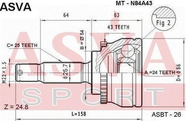 Asva MT-N84A43 Шрус внешний | перед | - 2