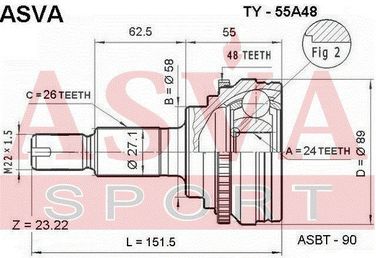 Asva TY-55A48 Шрус внешний | перед прав/лев | - 2