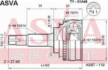 Asva TY-01A48 Шрус внешний | перед | - 2
