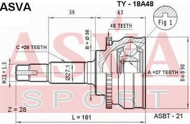 Asva TY-18A48 Шрус внешний | перед | - 2