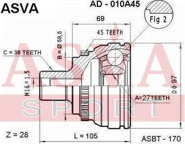 Asva AD-010A45 Снят с производства шрус внешний | перед прав/лев | - 2