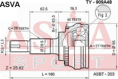 Asva TY-909A48 Шрус внешний | перед прав/лев | - 2