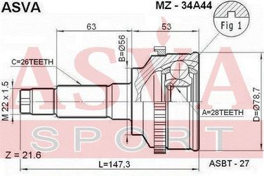 Asva MZ-34A44 Шрус внешний | перед прав/лев | - 2