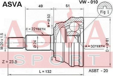 Asva VW-010 Шрус внешний | перед | - 2