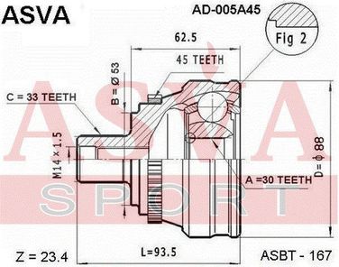 Asva AD-005A45 Снят с производства шрус внешний | перед прав/лев | - 2