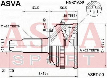 Asva HN-21A50 Шрус внешний | перед прав/лев | - 2