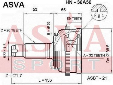 Asva HN-36A50 Шрус внешний | перед прав/лев | - 2