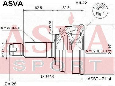 Asva HN-22 Снят с производства шрус внешний | перед прав/лев | - 2