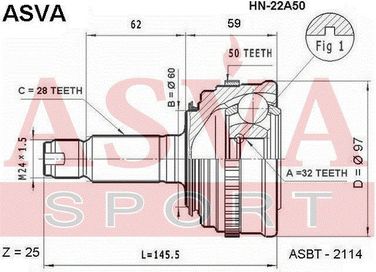 Asva HN-22A50 Шрус внешний | перед прав/лев | - 2
