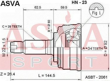 Asva HN-23 Шрус внешний | перед | - 2