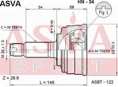 Asva HN-34 Шрус внешний | перед | - 2