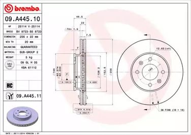 Brembo 09.A445.10 Снят, замена 09.a445.11 Диск тормозной Standard | перед | - 1