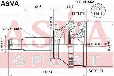 Asva HY-SFA52 Шрус внешний | перед прав/лев | - 2