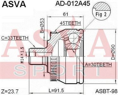 Asva AD-012A45 Шрус внешний | перед прав/лев | - 2