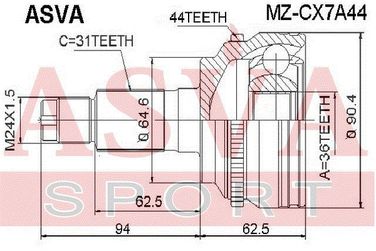 Asva MZ-CX7A44 Шрус внешний | перед | - 2