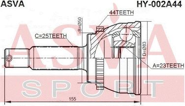 Asva HY-002A44 Шрус внешний | перед прав/лев | - 2