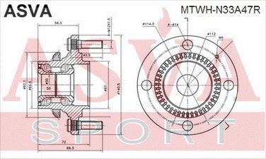 Asva MTWH-N33A47R Ступица колеса с ABS | зад прав/лев | - 2