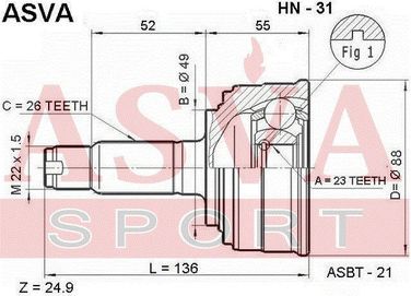 Asva HN-31 Шрус внешний 23x49x26 | перед | - 1