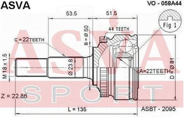 Asva VO-058A44 Шрус внешний | перед | - 2
