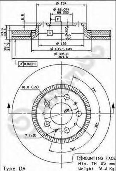 Brembo 09.9130.75 Диск тормозной | перед | - 1