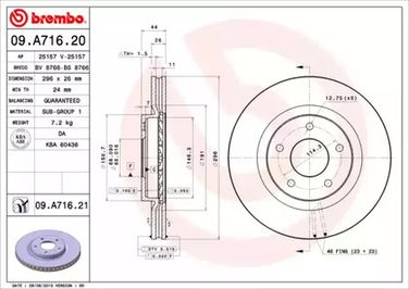 Brembo 09.A716.20 Снят, замена 09.a716.21 Диск тормозной Standard | перед | - 1