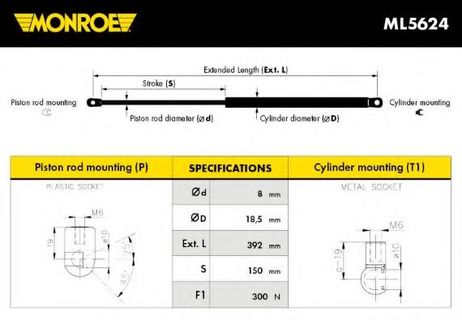 фото Monroe ML5624 Упругий элемент, капот Monroe ML5624 Упругий элемент, капот