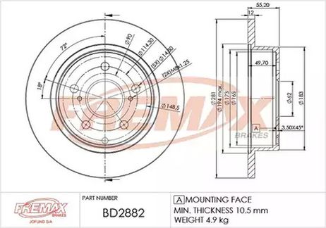 фото FREMAX BD-2882 Диск тормозной | зад | FREMAX BD-2882 Диск тормозной | зад |