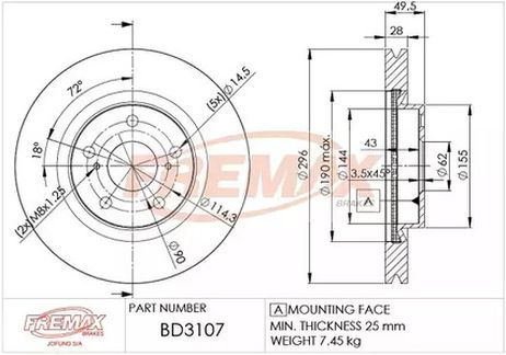 фото FREMAX BD-3107 Диск тормозной | перед | FREMAX BD-3107 Диск тормозной | перед |