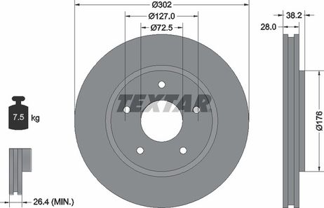 фото Textar 92181503 Диск тормозной с покрытием PRO | перед | Textar 92181503 Диск тормозной с покрытием PRO | перед |