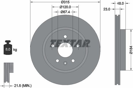 фото Textar 92187303 Диск тормозной с покрытием PRO | зад | Textar 92187303 Диск тормозной с покрытием PRO | зад |