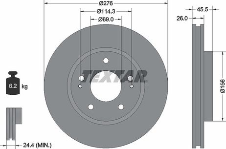 фото Textar 92198203 Диск тормозной с покрытием PRO | перед | Textar 92198203 Диск тормозной с покрытием PRO | перед |