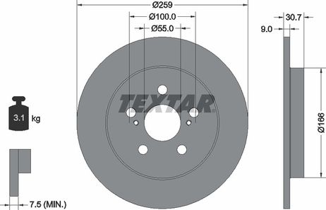 фото Textar 92224003 Диск тормозной с покрытием PRO | зад | Textar 92224003 Диск тормозной с покрытием PRO | зад |