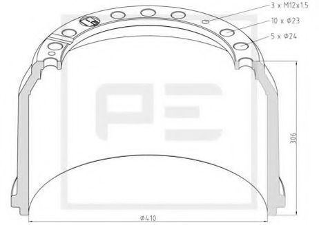 фото PE Automotive 016.403-00A Тормозной барабан PE Automotive 016.403-00A Тормозной барабан