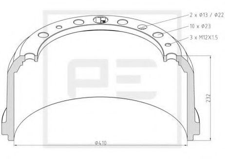 фото PE Automotive 036.414-00A Тормозной барабан HCV PE Automotive 036.414-00A Тормозной барабан HCV