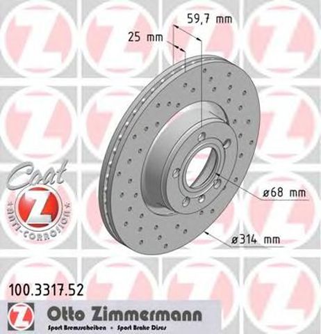 фото Zimmermann 100.3317.52 Тормозной диск | перед | Zimmermann 100.3317.52 Тормозной диск | перед |