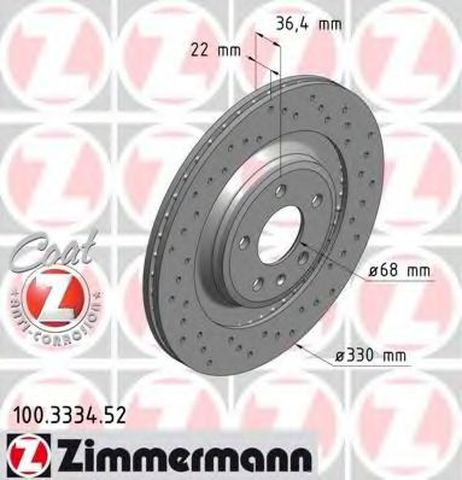 фото Zimmermann 100.3334.52 Диск тормозной | зад | Zimmermann 100.3334.52 Диск тормозной | зад |