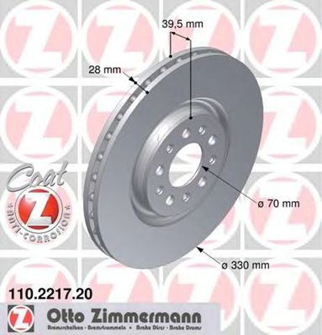 фото Zimmermann 110.2217.20 Диск тормозной | перед | Zimmermann 110.2217.20 Диск тормозной | перед |