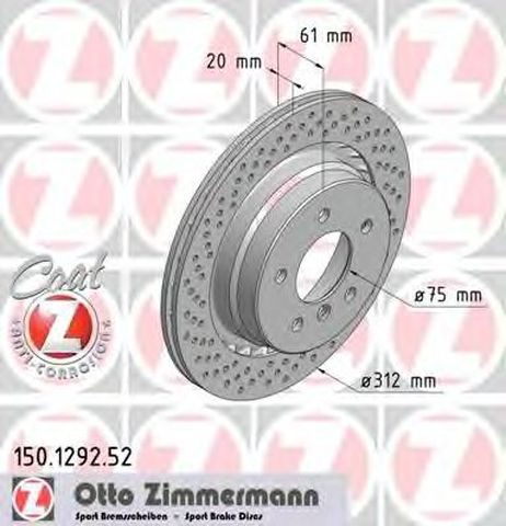 фото Zimmermann 150.1292.52 Диск тормозной Zimmermann 150.1292.52 Диск тормозной