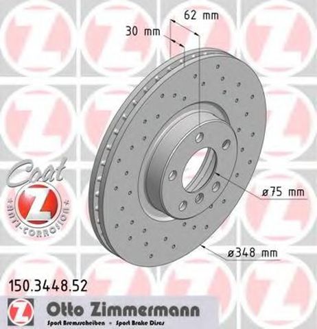 фото Zimmermann 150.3448.52 Диск тормозной | перед | Zimmermann 150.3448.52 Диск тормозной | перед |