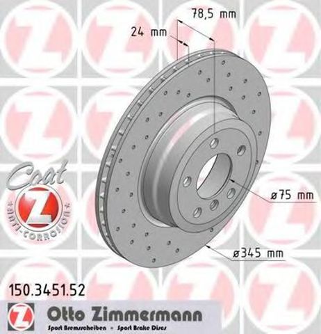 фото Zimmermann 150.3451.52 Диск тормозной | зад | Zimmermann 150.3451.52 Диск тормозной | зад |