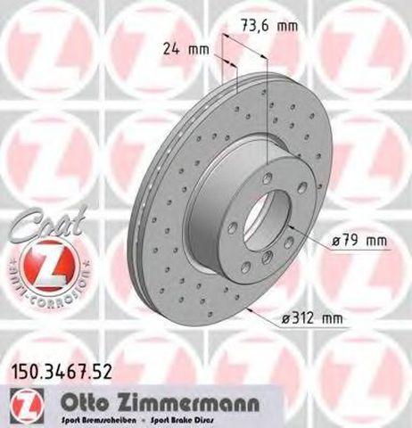 фото Zimmermann 150.3467.52 Диск тормозной | перед | Zimmermann 150.3467.52 Диск тормозной | перед |