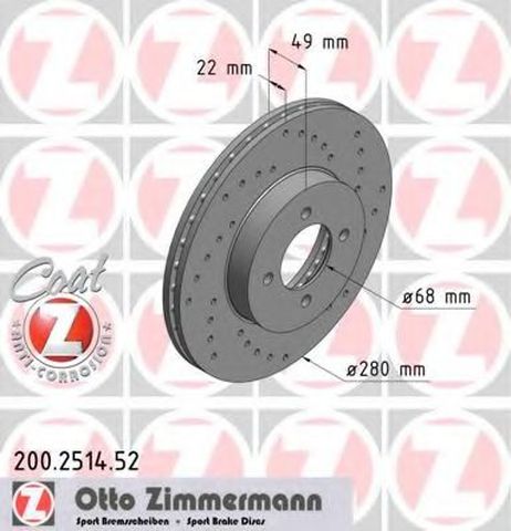 фото Zimmermann 200.2514.52 Диск тормозной | перед | Zimmermann 200.2514.52 Диск тормозной | перед |